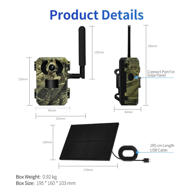 ESCAM QF380 4MP Network Solar PIR Alert Smart Wildlife Hunting Camera, 4G:
