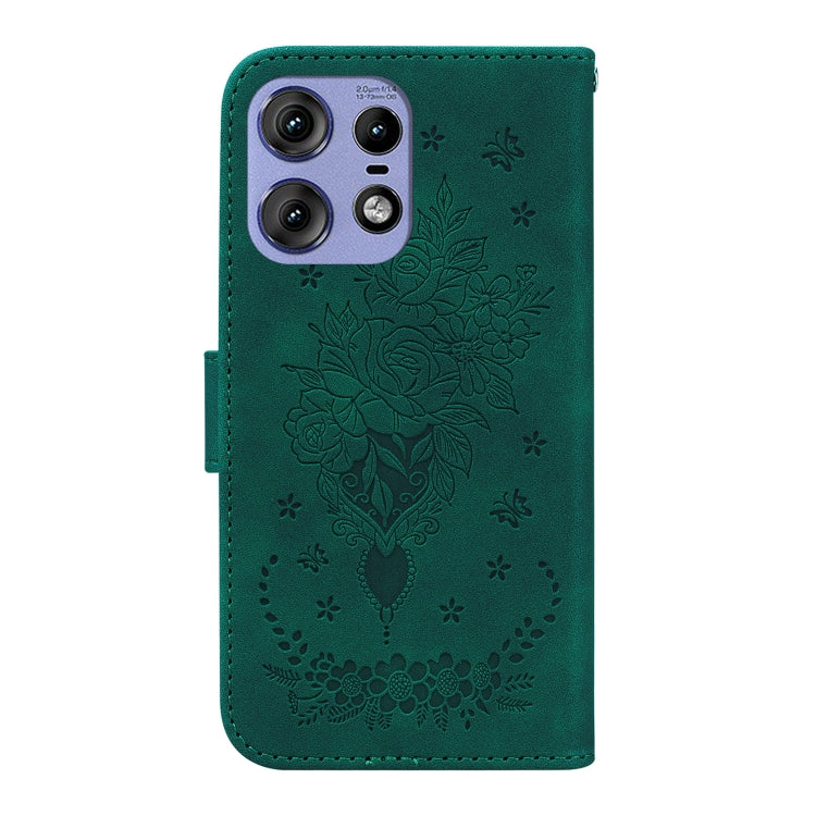 For Motorola Edge 50 Pro Butterfly Rose Embossed Leather Phone Case