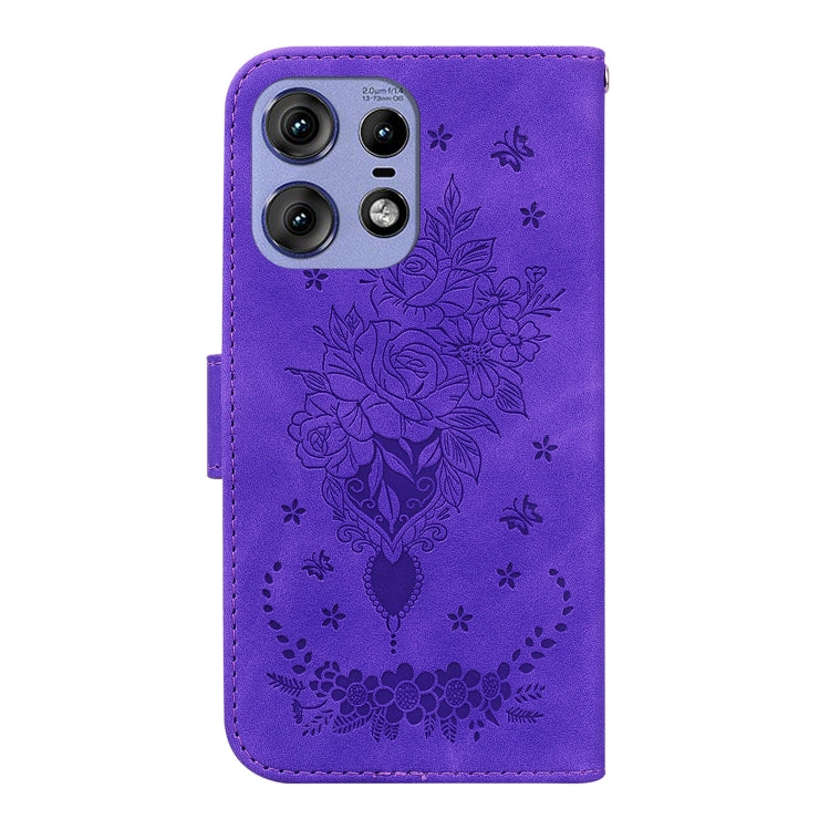 For Motorola Edge 50 Pro Butterfly Rose Embossed Leather Phone Case