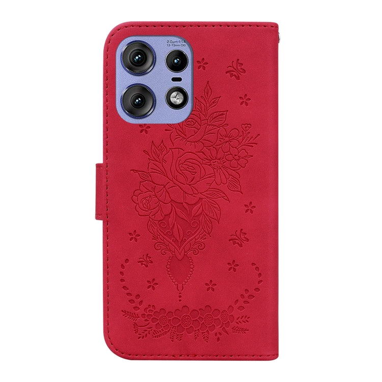 For Motorola Edge 50 Pro Butterfly Rose Embossed Leather Phone Case