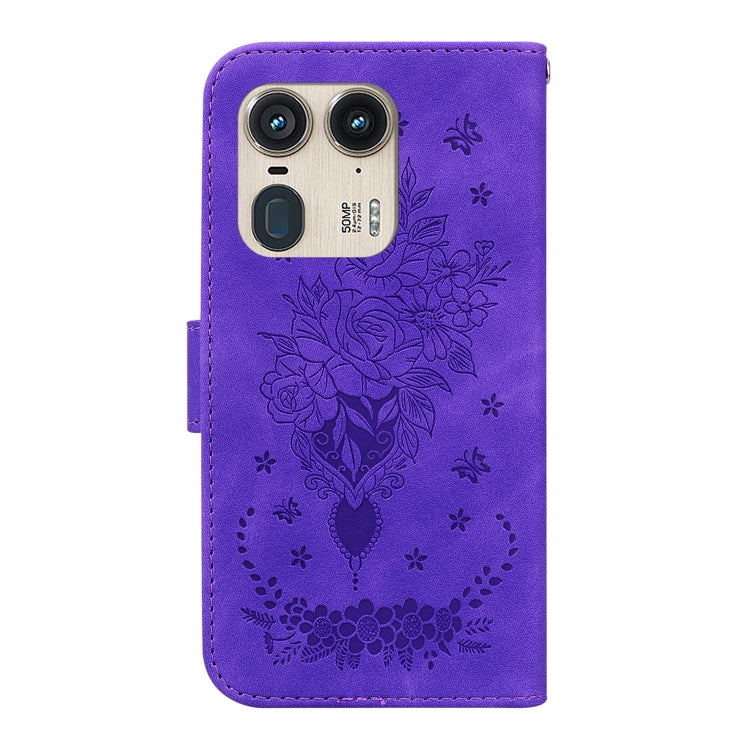 For Motorola Edge 50 Ultra Butterfly Rose Embossed Leather Phone Case