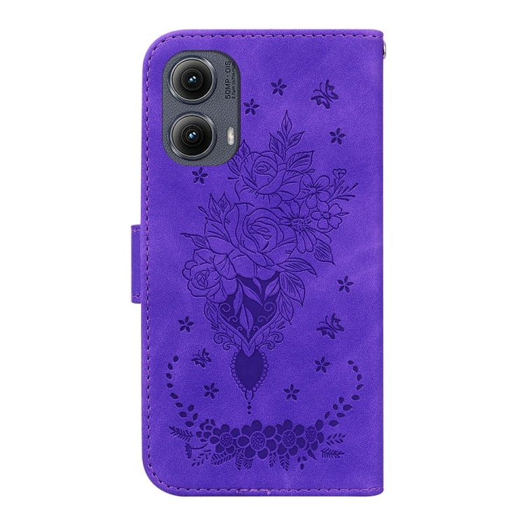 For Motorola Edge 2024 Butterfly Rose Embossed Leather Phone Case