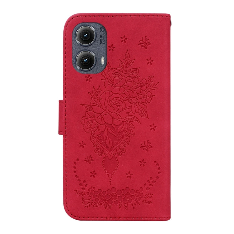 For Motorola Edge 2024 Butterfly Rose Embossed Leather Phone Case