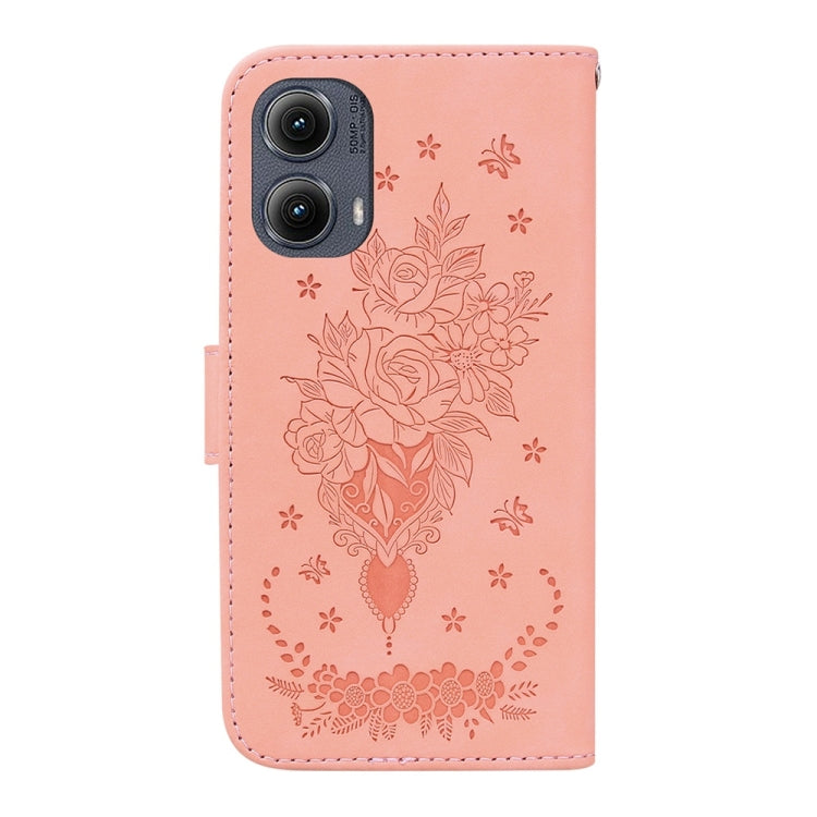 For Motorola Edge 2024 Butterfly Rose Embossed Leather Phone Case
