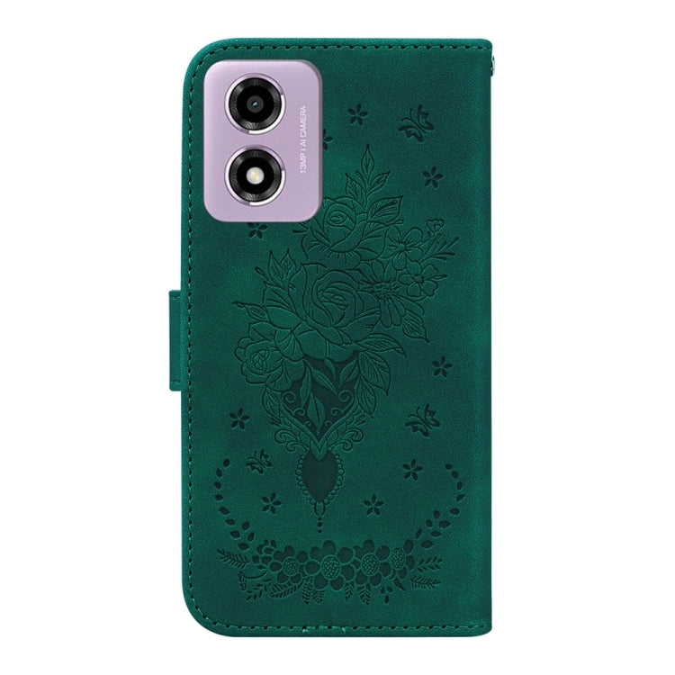 For Motorola Moto G04s / Moto E14 Butterfly Rose Embossed Leather Phone Case