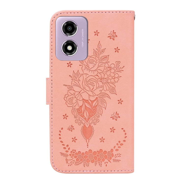 For Motorola Moto G04s / Moto E14 Butterfly Rose Embossed Leather Phone Case