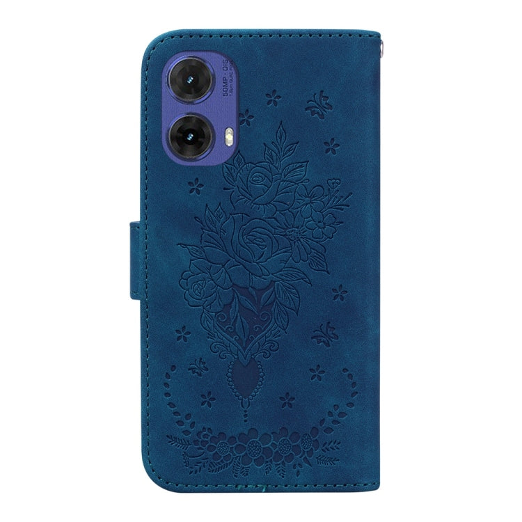 For Motorola Moto G85 Butterfly Rose Embossed Leather Phone Case