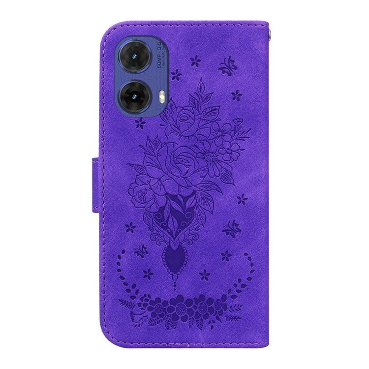 For Motorola Moto G85 Butterfly Rose Embossed Leather Phone Case