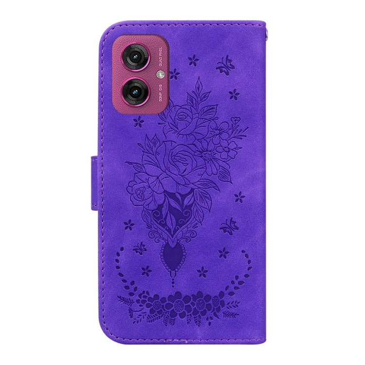 For Motorola Moto G55 Butterfly Rose Embossed Leather Phone Case