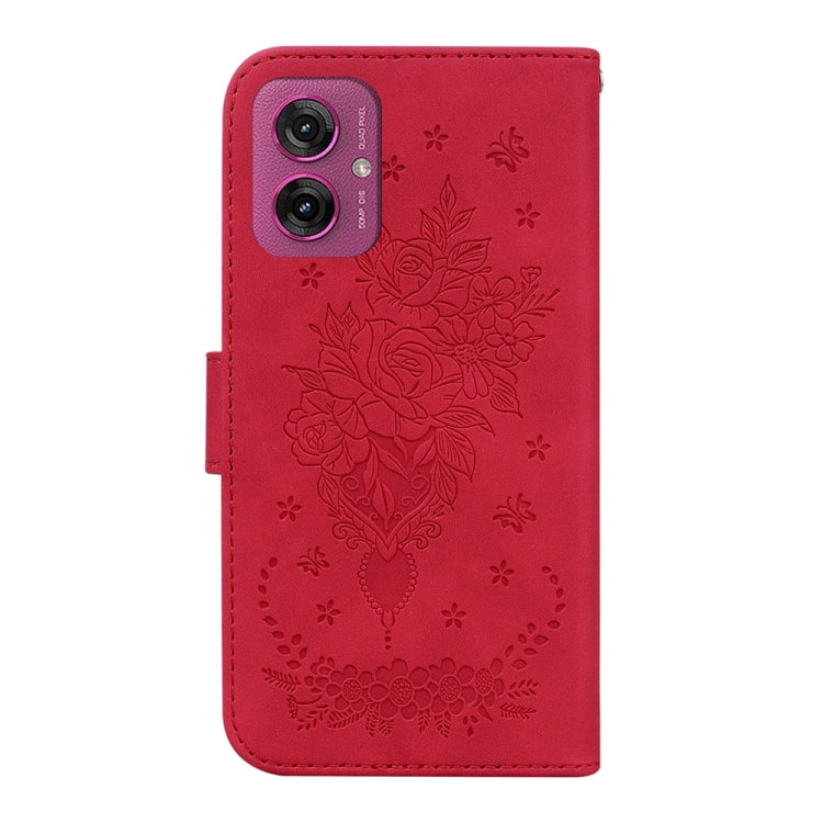 For Motorola Moto G55 Butterfly Rose Embossed Leather Phone Case