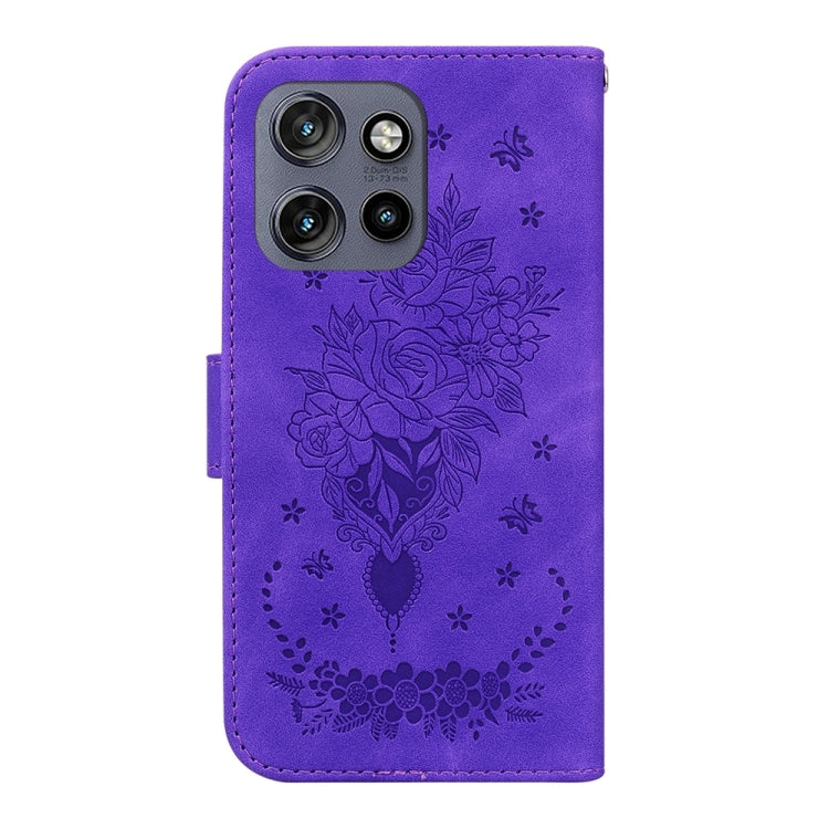 For Motorola Edge 50 Neo 5G Global Butterfly Rose Embossed Leather Phone Case