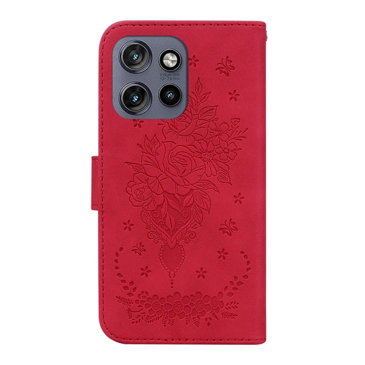 For Motorola Edge 50 Neo 5G Global Butterfly Rose Embossed Leather Phone Case