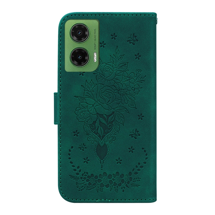 For Motorola Moto G35 Butterfly Rose Embossed Leather Phone Case