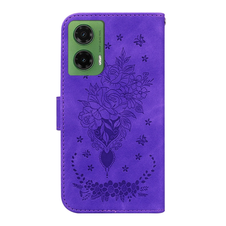 For Motorola Moto G35 Butterfly Rose Embossed Leather Phone Case