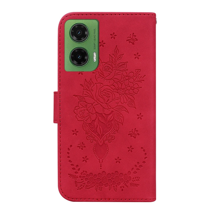 For Motorola Moto G35 Butterfly Rose Embossed Leather Phone Case
