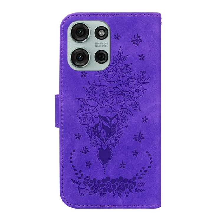 For Motorola Moto G75 5G Butterfly Rose Embossed Leather Phone Case