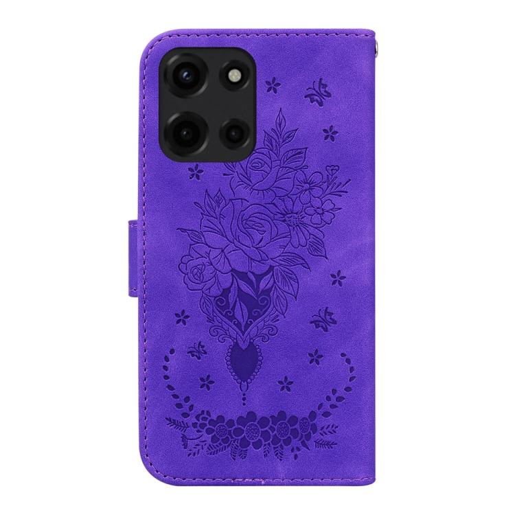 For Motorola Moto G 5G 2025 Butterfly Rose Embossed Leather Phone Case