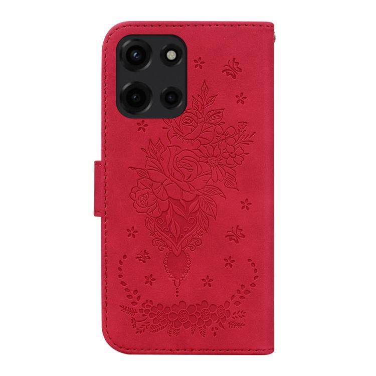 For Motorola Moto G 5G 2025 Butterfly Rose Embossed Leather Phone Case