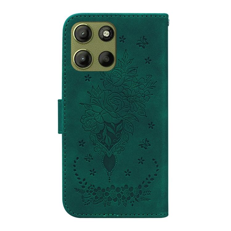 For Motorola Moto G15 Butterfly Rose Embossed Leather Phone Case