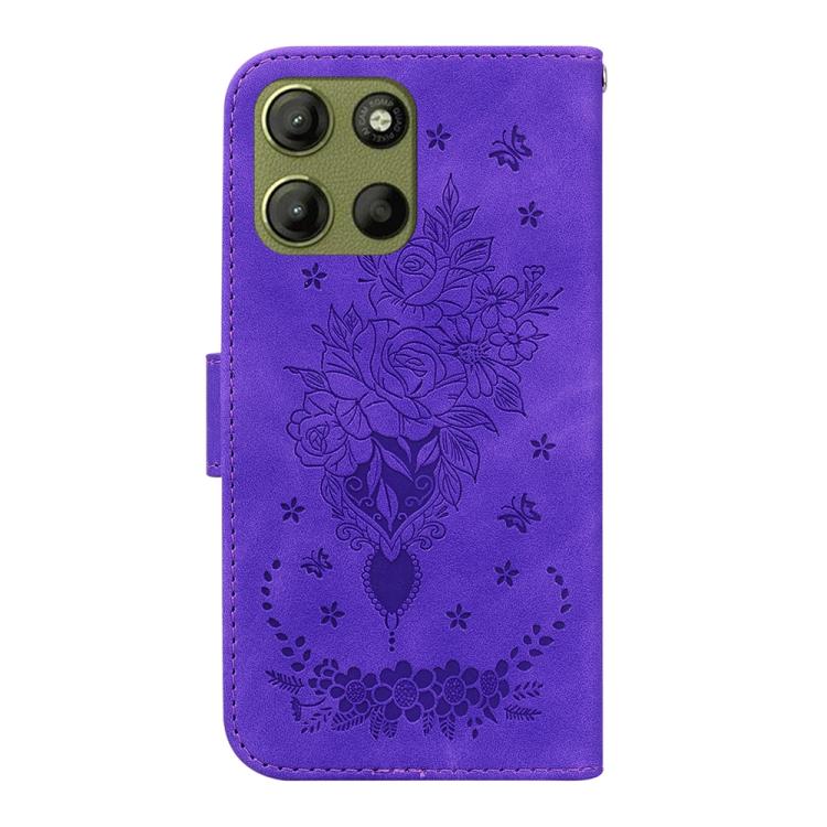 For Motorola Moto G15 Butterfly Rose Embossed Leather Phone Case
