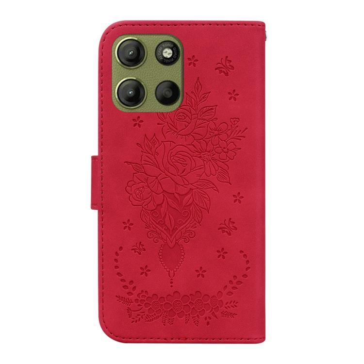 For Motorola Moto G15 Butterfly Rose Embossed Leather Phone Case