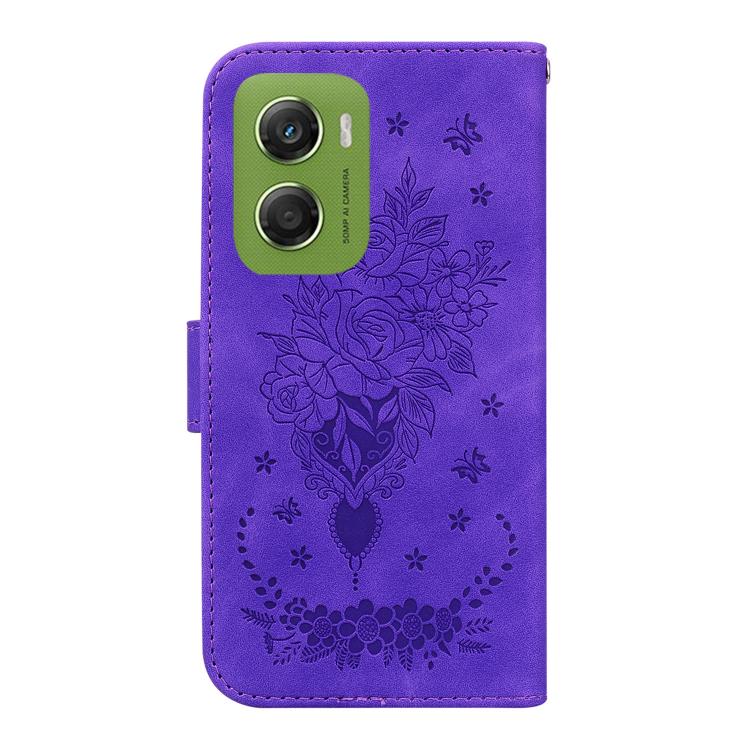 For Motorola Moto G06 4G Butterfly Rose Embossed Leather Phone Case