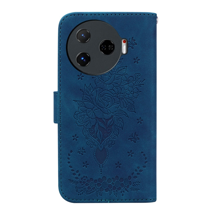 For Tecno Camon 30 Pro Butterfly Rose Embossed Leather Phone Case