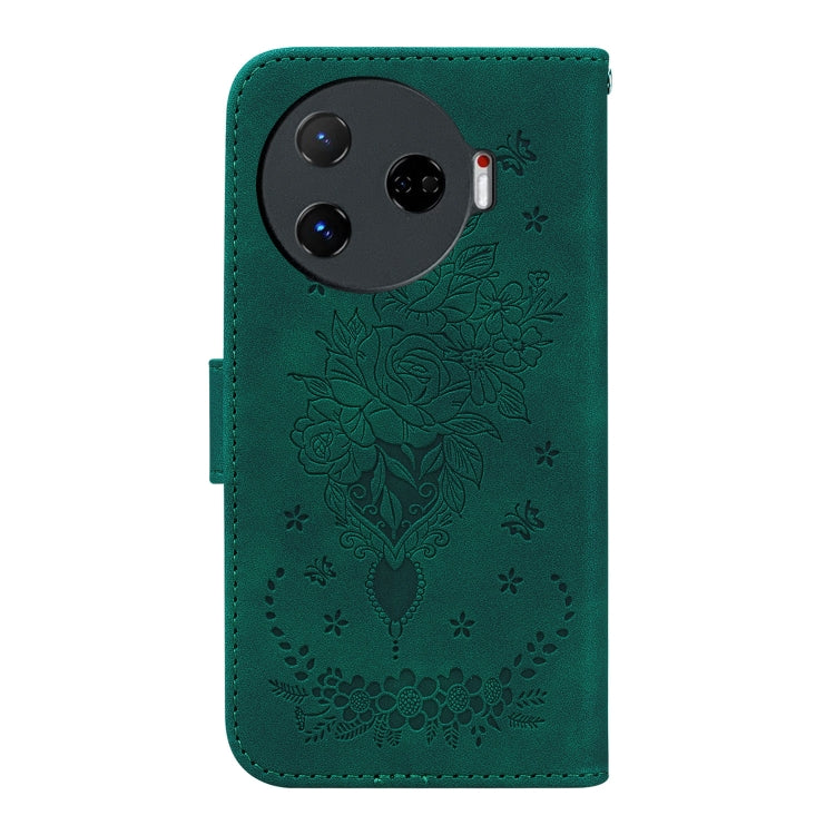 For Tecno Camon 30 Pro Butterfly Rose Embossed Leather Phone Case