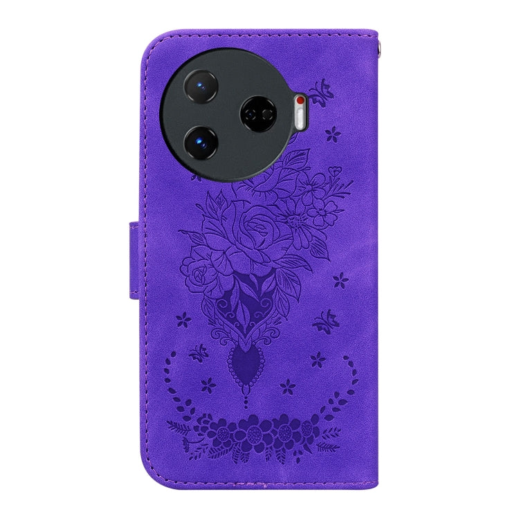 For Tecno Camon 30 Pro Butterfly Rose Embossed Leather Phone Case