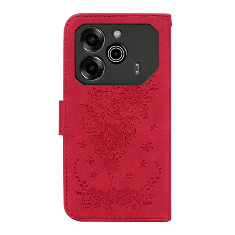 For Tecno Pova 6 / Pova 6 Pro Butterfly Rose Embossed Leather Phone Case