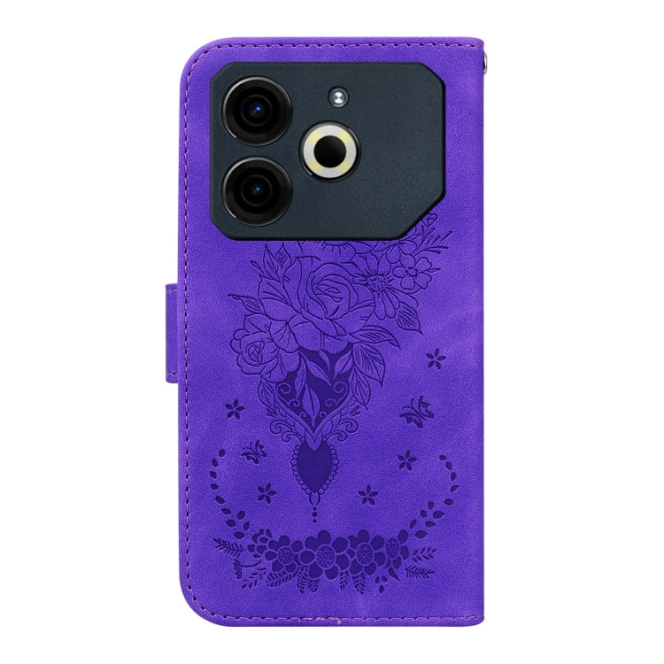 For Tecno Pova 6 Neo Butterfly Rose Embossed Leather Phone Case