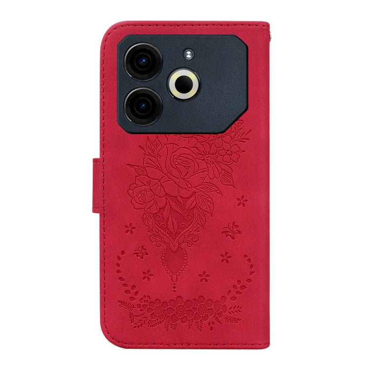 For Tecno Pova 6 Neo Butterfly Rose Embossed Leather Phone Case