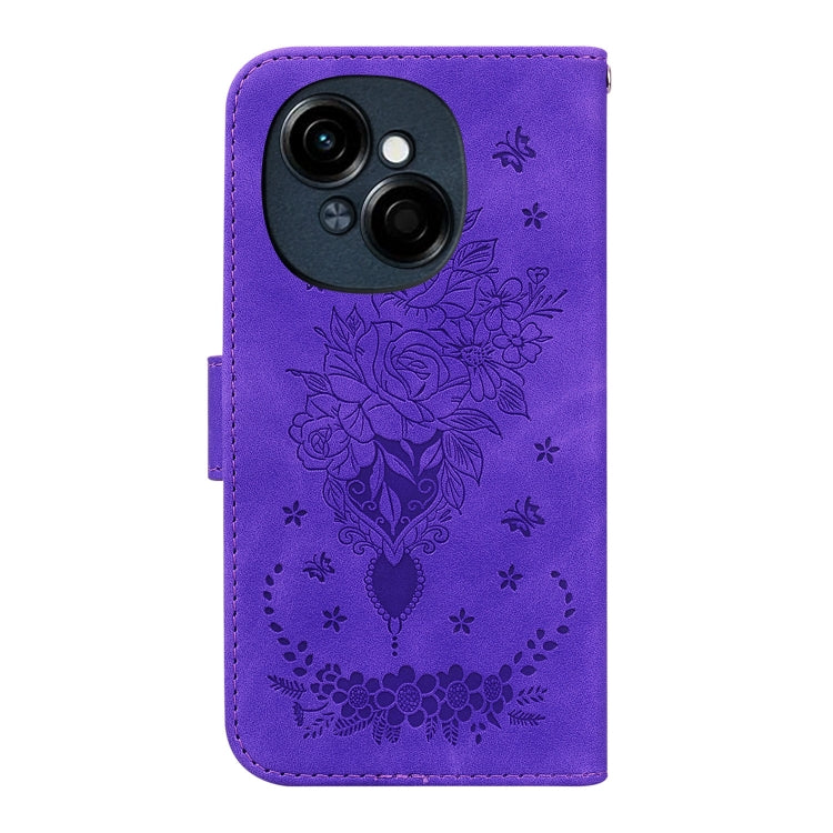 For Tecno Spark Go 1 / Pop 9 Pro Butterfly Rose Embossed Leather Phone Case