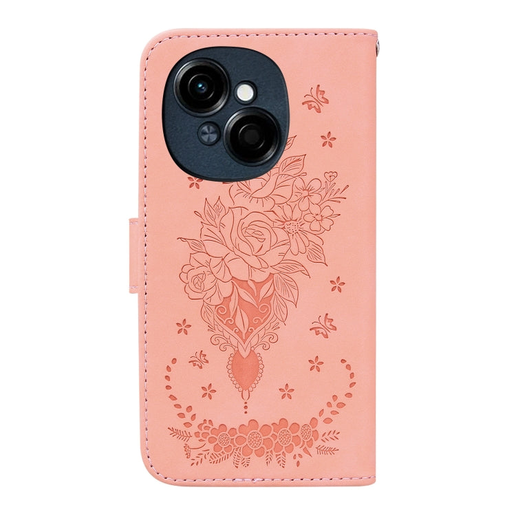 For Tecno Spark Go 1 / Pop 9 Pro Butterfly Rose Embossed Leather Phone Case
