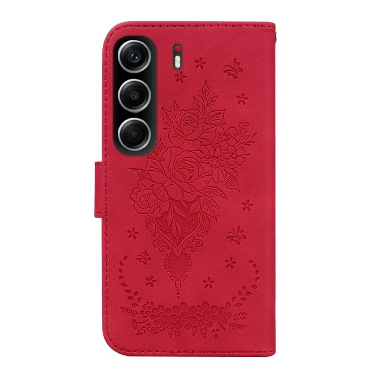 For Tecno Camon 40 Butterfly Rose Embossed Leather Phone Case