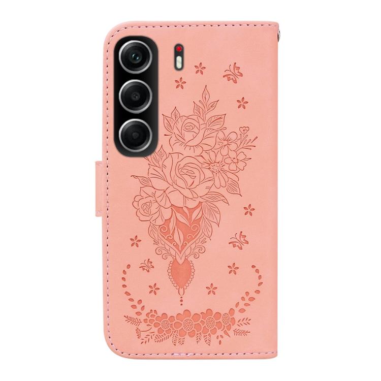 For Tecno Camon 40 Butterfly Rose Embossed Leather Phone Case