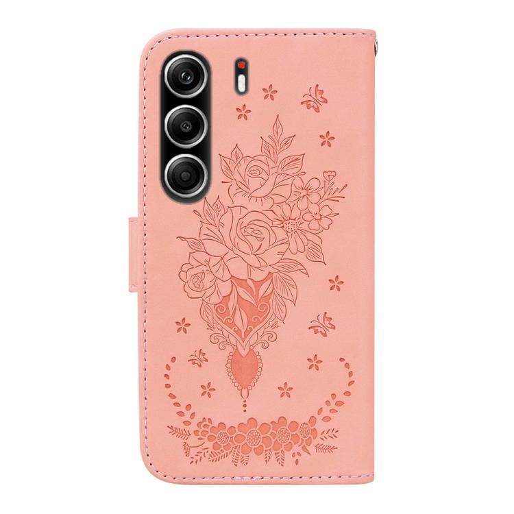 For Tecno Camon 40 Pro 4G Butterfly Rose Embossed Leather Phone Case