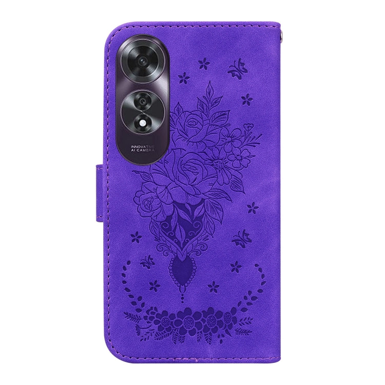 For OPPO A60 4G Butterfly Rose Embossed Leather Phone Case