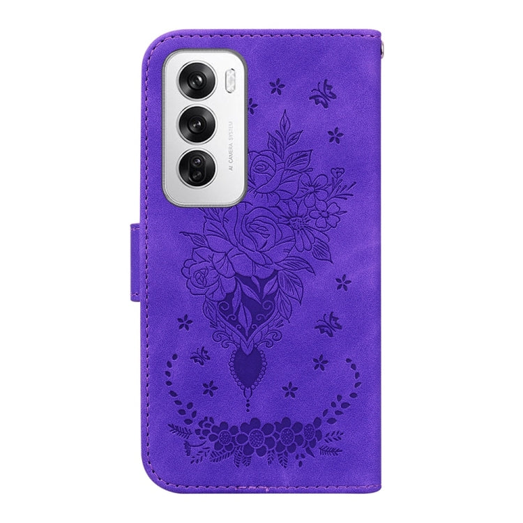 For OPPO Reno12 5G Global Butterfly Rose Embossed Leather Phone Case
