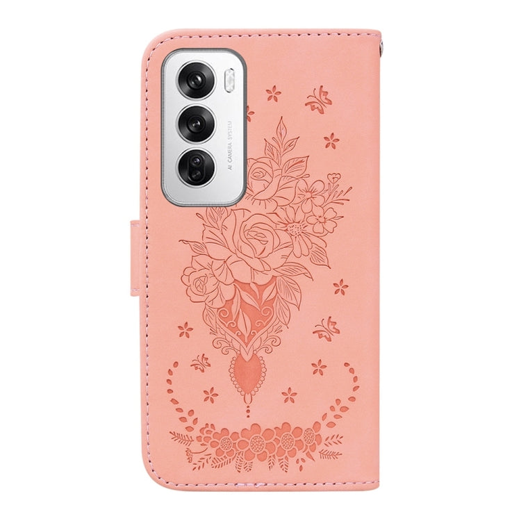 For OPPO Reno12 5G Global Butterfly Rose Embossed Leather Phone Case