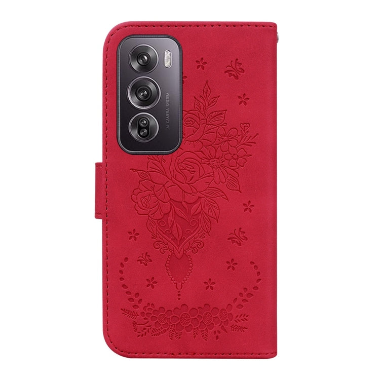 For OPPO Reno12 Pro 5G Global Butterfly Rose Embossed Leather Phone Case