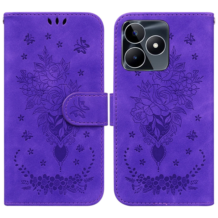 For Realme C53 / Narzo N53 Butterfly Rose Embossed Leather Phone Case