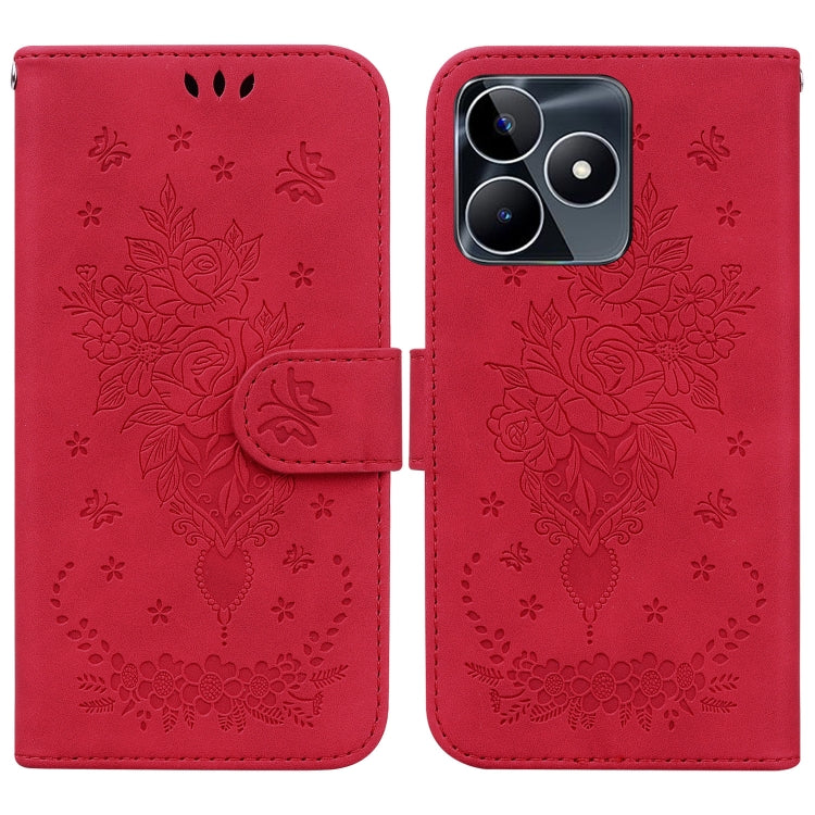 For Realme C53 / Narzo N53 Butterfly Rose Embossed Leather Phone Case