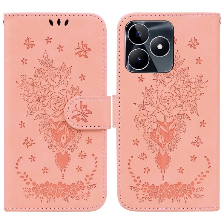 For Realme C53 / Narzo N53 Butterfly Rose Embossed Leather Phone Case