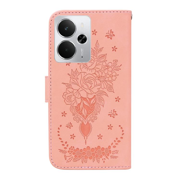 For Realme 14 Butterfly Rose Embossed Leather Phone Case