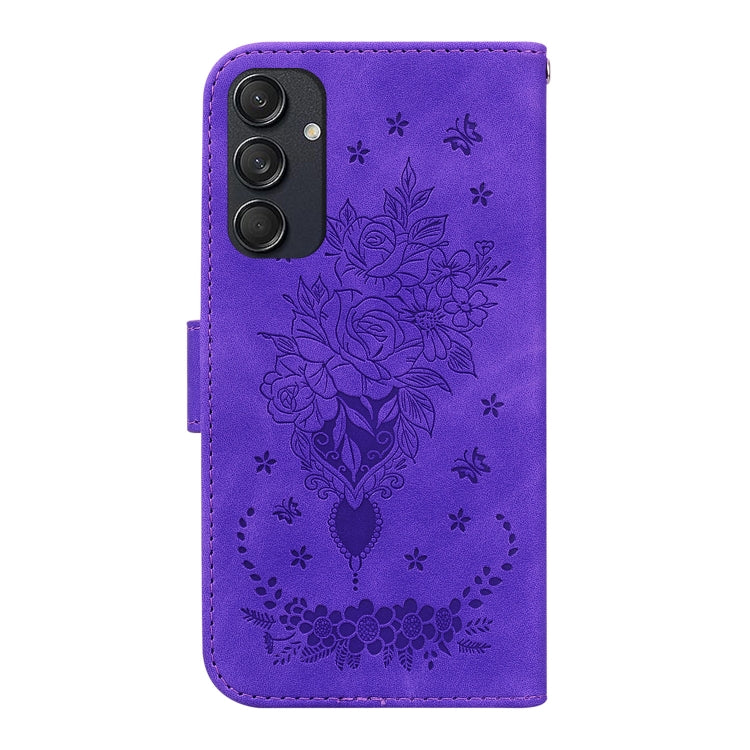 For Samsung Galaxy M55 Butterfly Rose Embossed Leather Phone Case