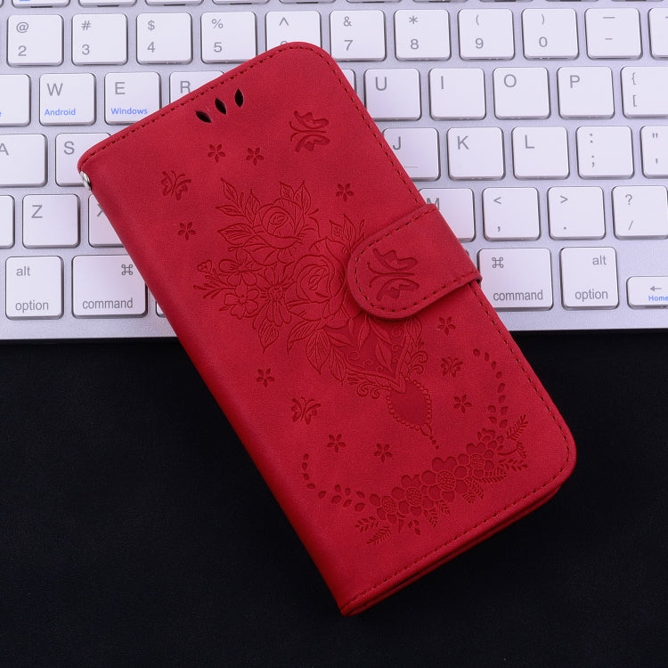 For Samsung Galaxy M55 Butterfly Rose Embossed Leather Phone Case