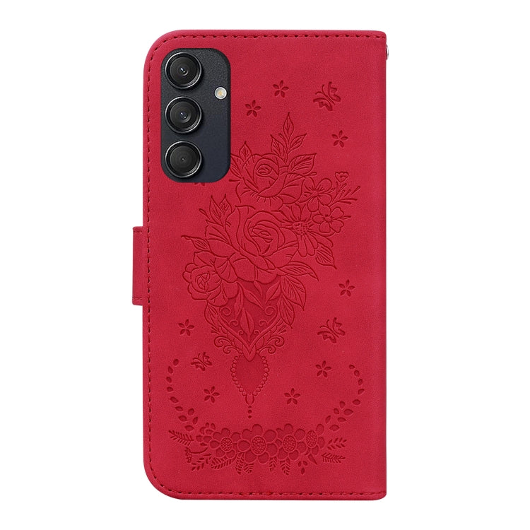 For Samsung Galaxy M55 Butterfly Rose Embossed Leather Phone Case