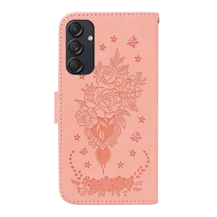 For Samsung Galaxy M55 Butterfly Rose Embossed Leather Phone Case