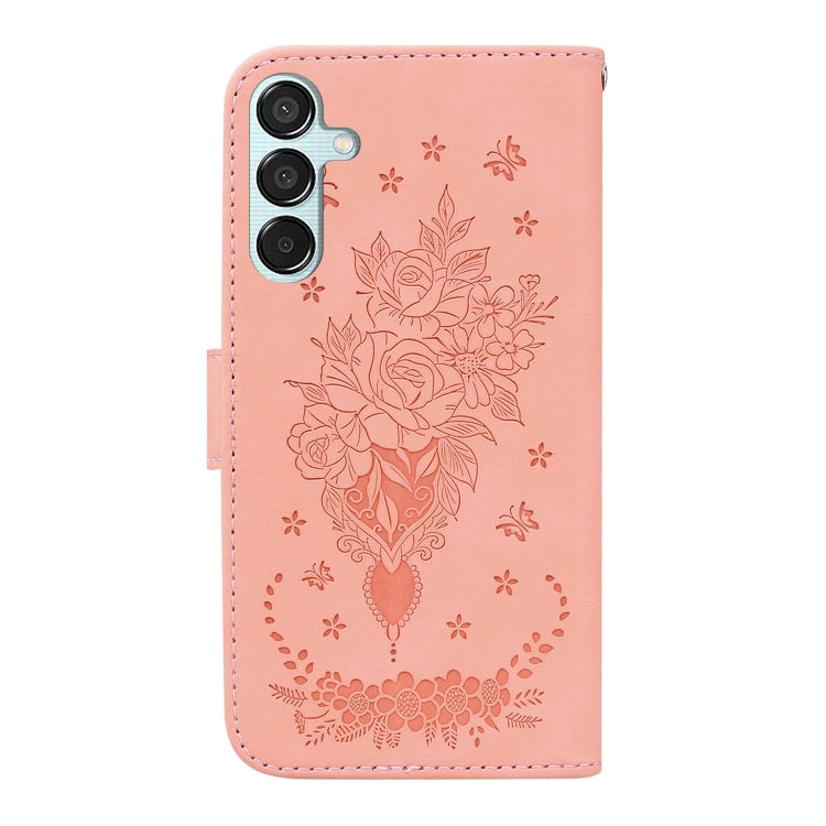 For Samsung Galaxy M15/F15 Butterfly Rose Embossed Leather Phone Case